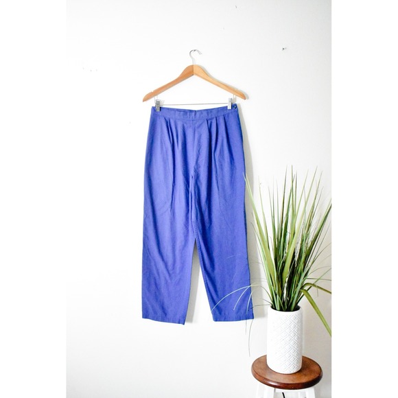 Handmade Pants - Handmade Trousers Women 30 Waist Periwinkle Blue 80s Pleated High Rise Tapered